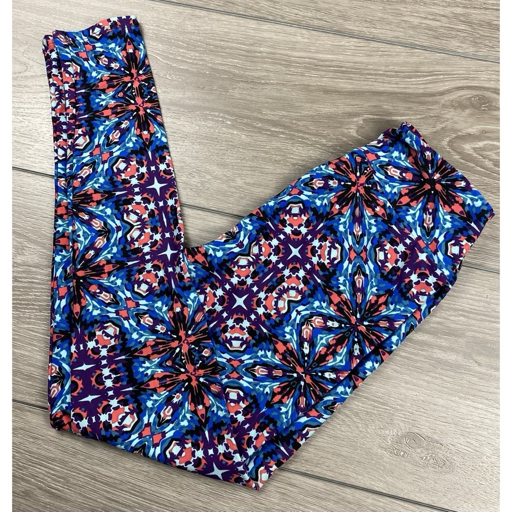 Lularoe Women's Pull On Geometric Abstract Leggings Blue One Size